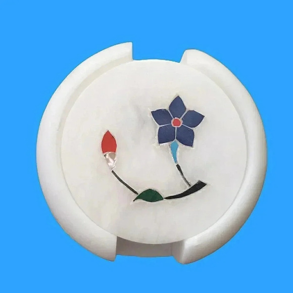 Handmade Marble Pretious Stone Inlay Coaster Set - Picture 2 of 2